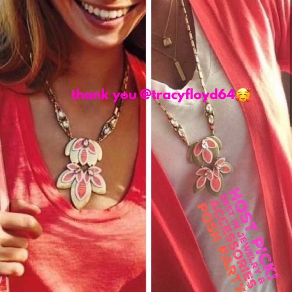 Stella & Dot | Versatile🌺Coral Pink + Gold Retired Hibiscus Pendant Neck…